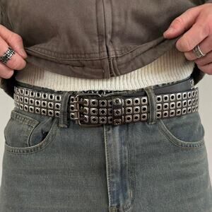 vintage black silver rivet american western cowboy boho belt